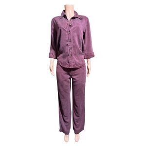 Pulp set stovepipe jean high-waisted tencel merlot pants and button down shirt M